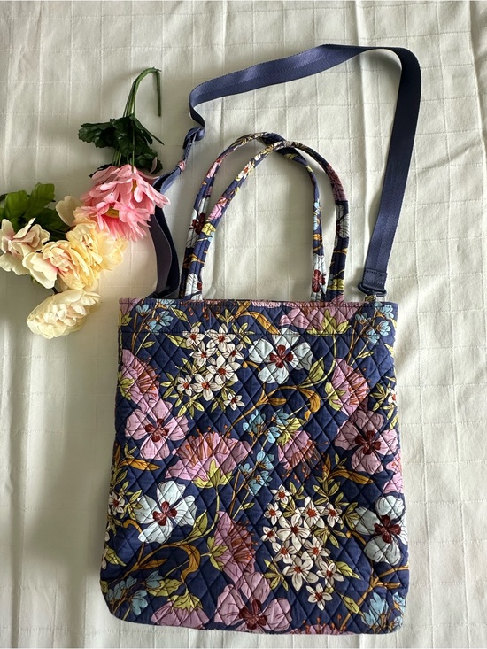 Vera Bradley Handbags - Vera Bradley Quilted Floral Tote in Navy, Pink and White